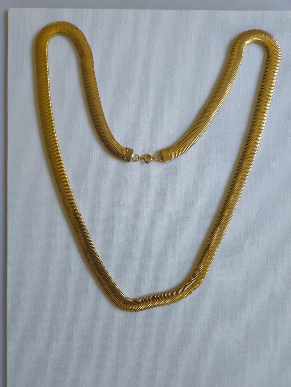 Vintage Gold Tone Wide Omega Herringbone Chain Necklace, Liquid Gold Snake Stran